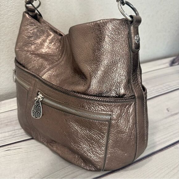 Brighton Barbados Hobo Metallic Bronze Pebbled Leather Bag Roomy & Pockets - Picture 3 of 16